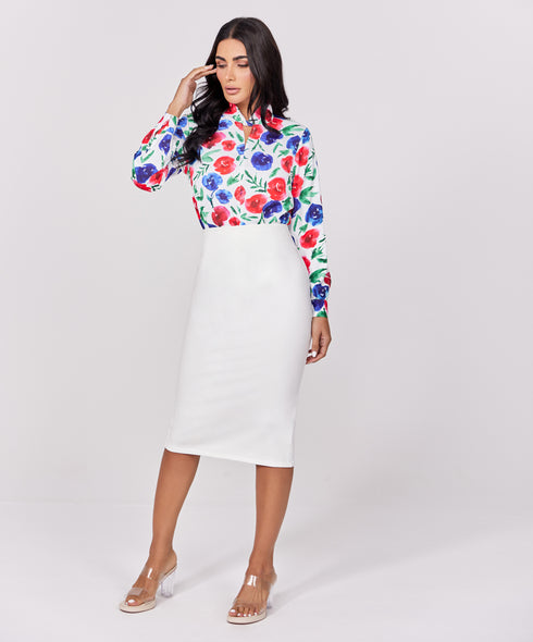 Neck Detailed Chiffon Printed Top